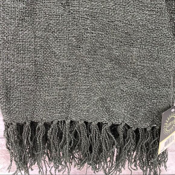 SURYA Tilda Charcoal Gray Metallic-Silver‎ Throw Home Decor Knitted Fray Blanket - Picture 4 of 5